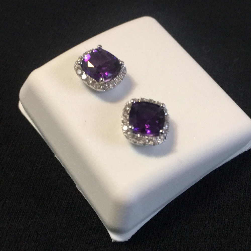 2.01 CTW Princess Natural Amethyst Diamond Stud - Picture 5 of 8